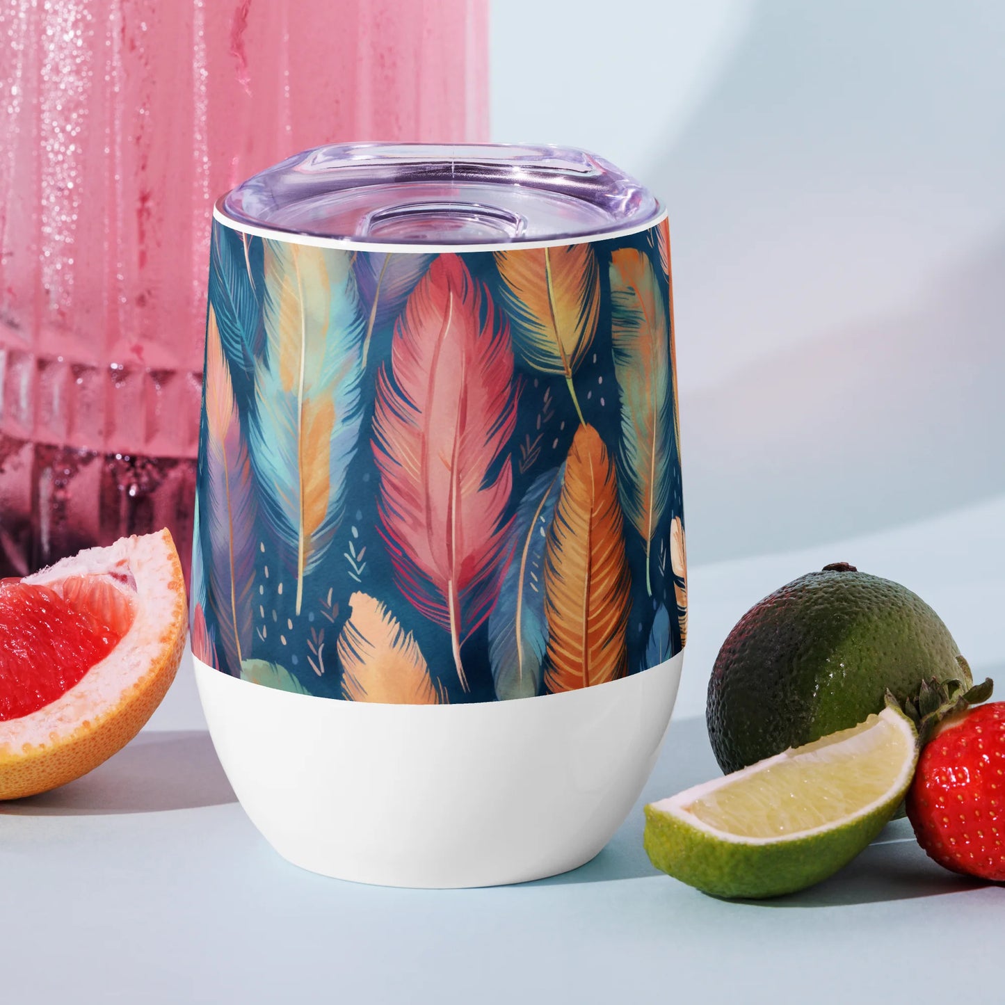 Dance of Wild Birds' Feathers Wine Tumbler