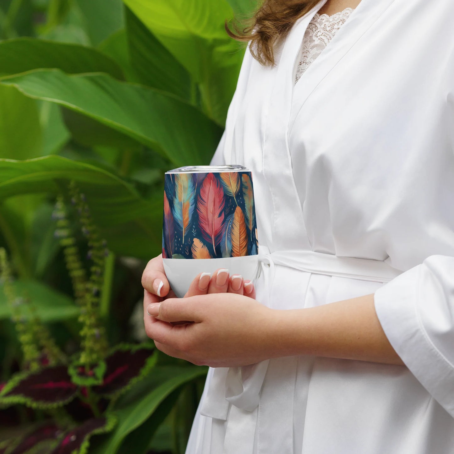Dance of Wild Birds' Feathers Wine Tumbler