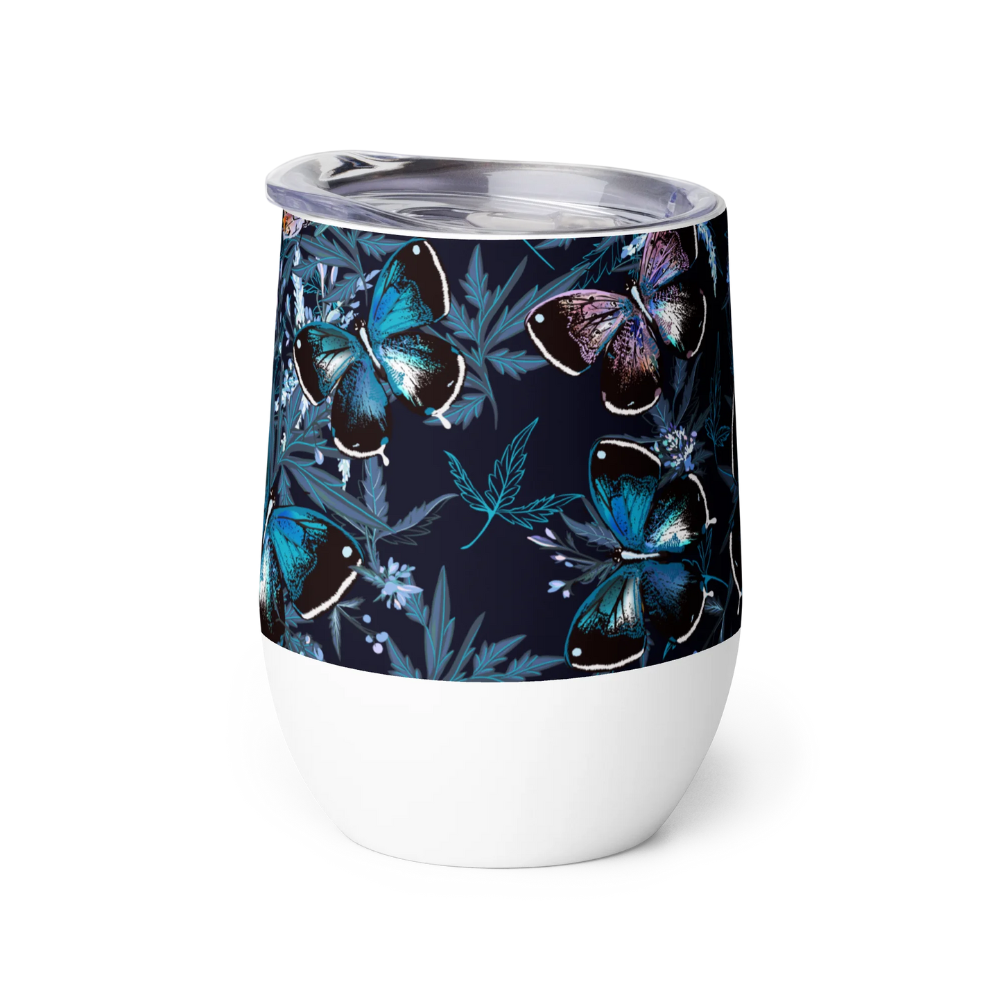 Night Flight of Blue Butterflies Wine Tumbler