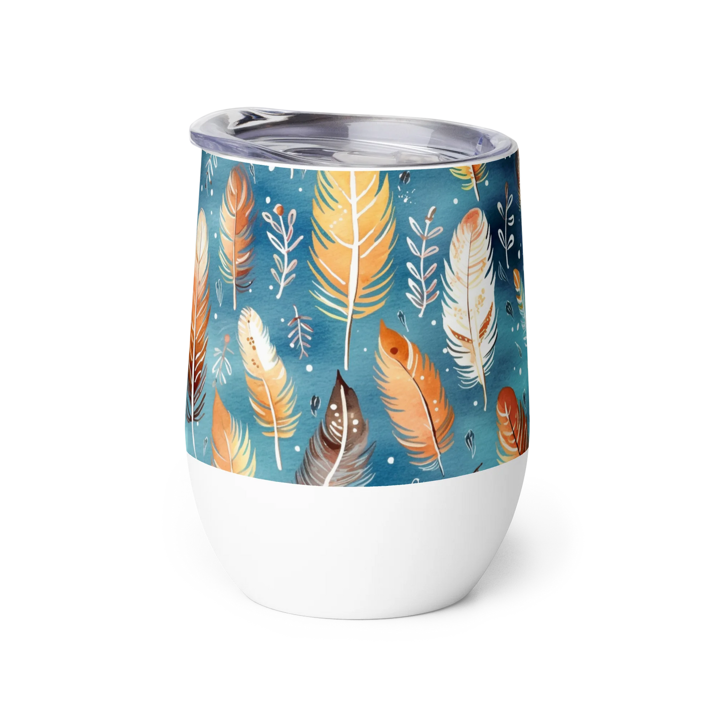 Blue & Orange Feather's Tale Wine Tumbler