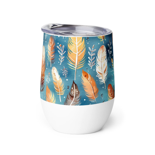 Blue & Orange Feather's Tale Wine Tumbler