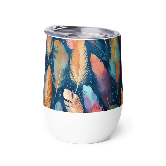 Dance of Wild Birds' Feathers Wine Tumbler