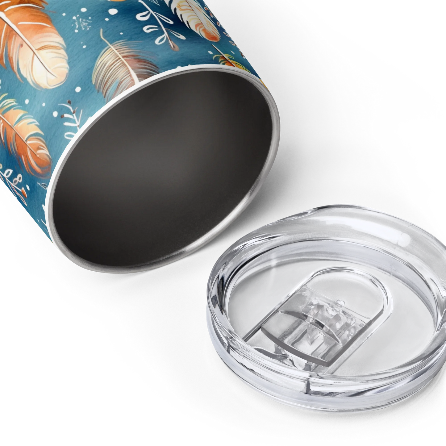 Blue & Orange Feather's Tale Wine Tumbler