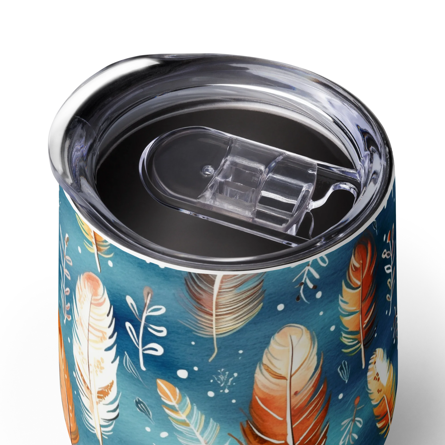 Blue & Orange Feather's Tale Wine Tumbler