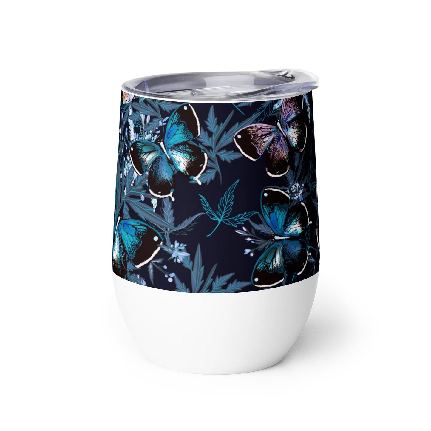 Night Flight of Blue Butterflies Wine Tumbler