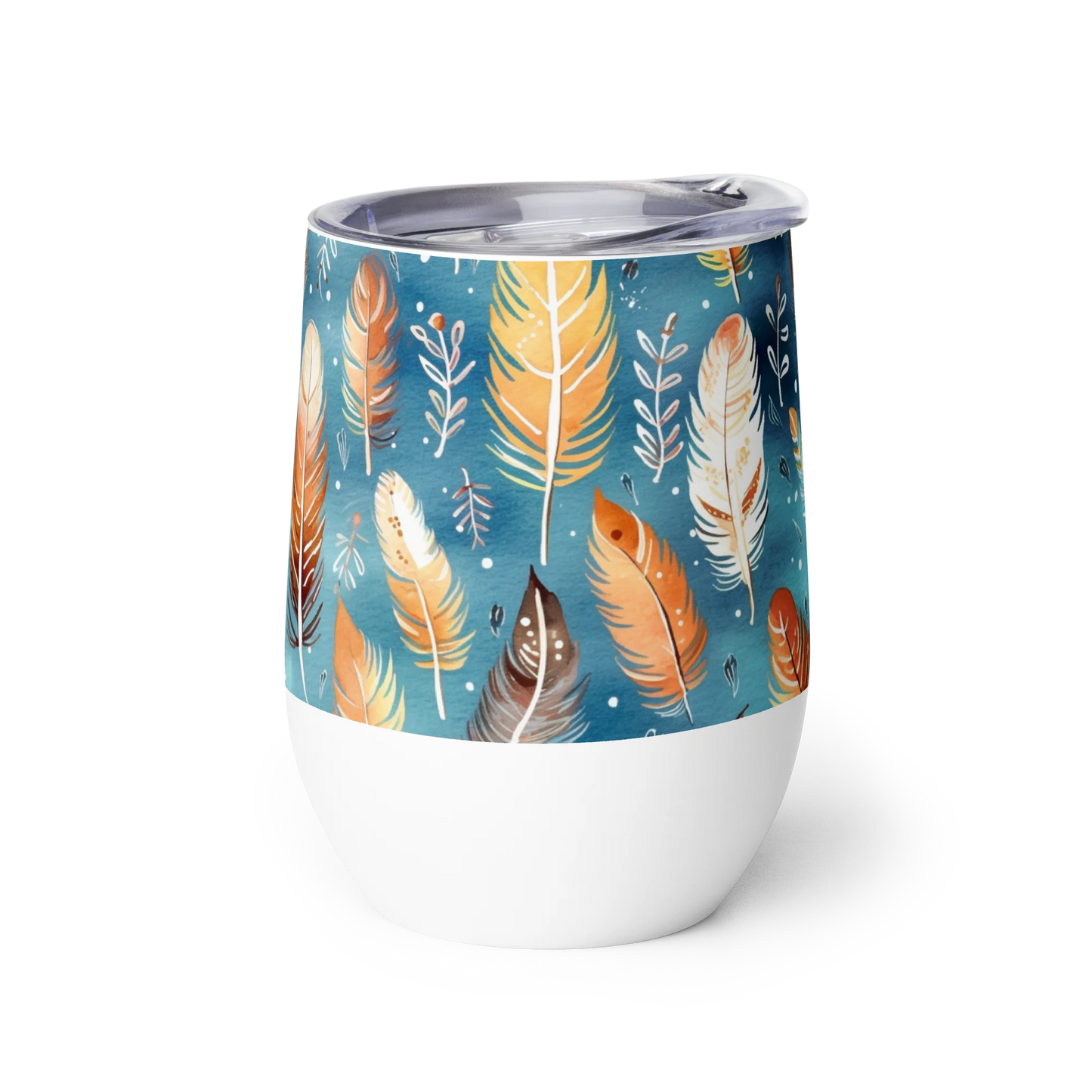 Blue & Orange Feather's Tale Wine Tumbler