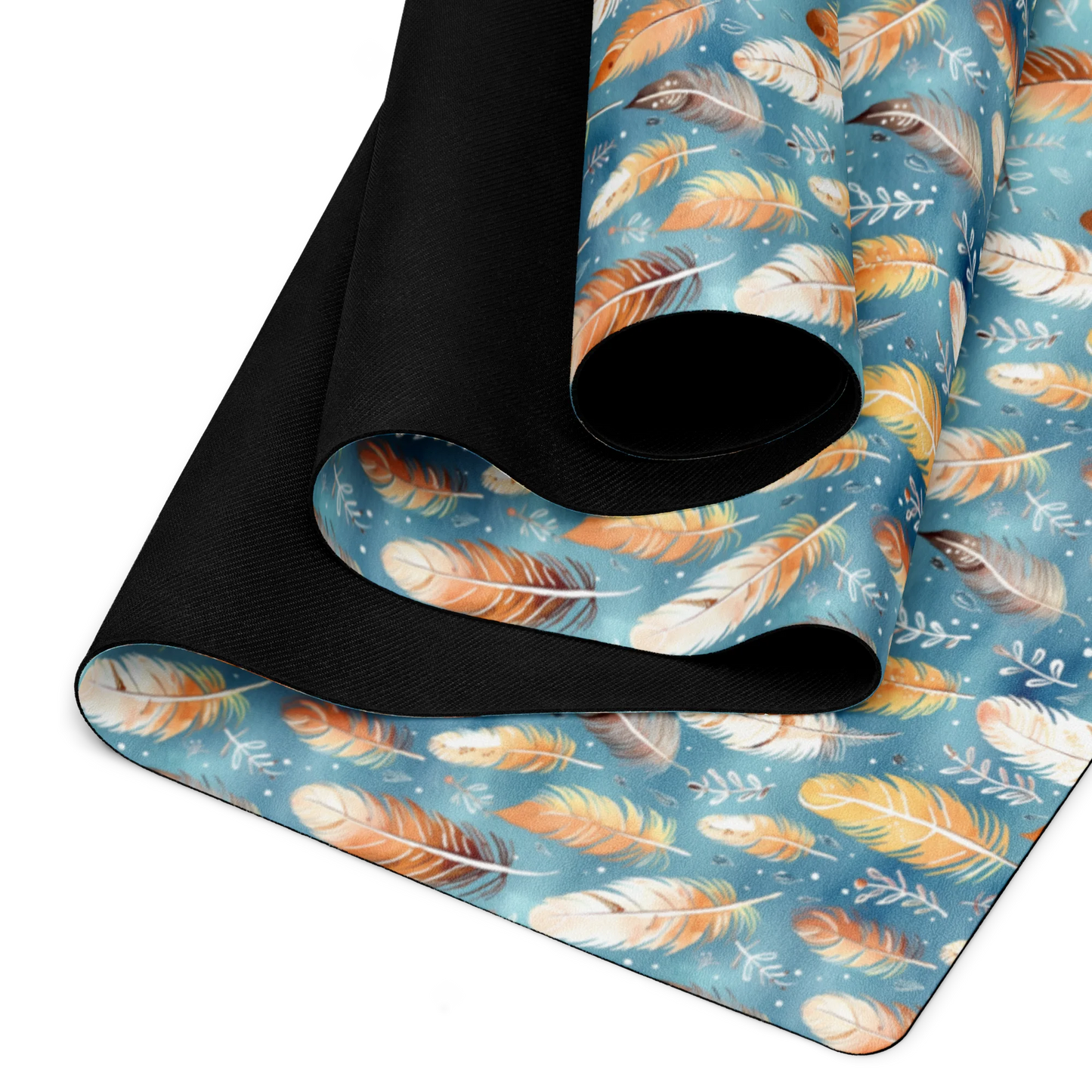 Blue & Orange Feather's Tale Yoga Mat