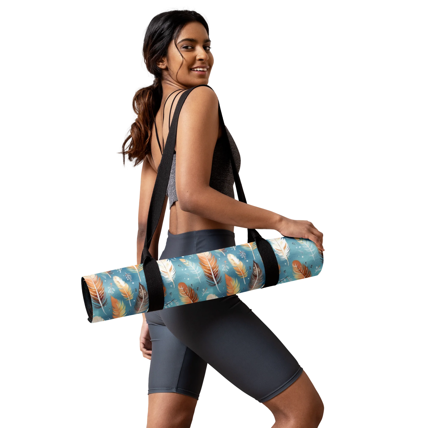 Blue & Orange Feather's Tale Yoga Mat
